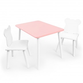 Детский комплект стол и два стула «Мишка» Rolti Baby (розовый/белый, массив березы/мдф) в Тобольске - tobolsk.ok-mebel.com | фото