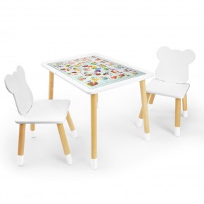 Детский комплект стол и два стула Мишка Rolti Baby с накладкой Алфавит (белая столешница/белое сиденье/береза ножки) в Тобольске - tobolsk.ok-mebel.com | фото
