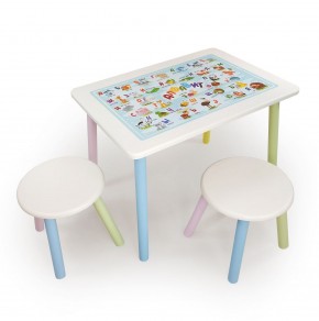 Детский комплект стол и два табурета круглых с накладкой Алфавит (Белый, Белый, Цветной) в Тобольске - tobolsk.ok-mebel.com | фото 2