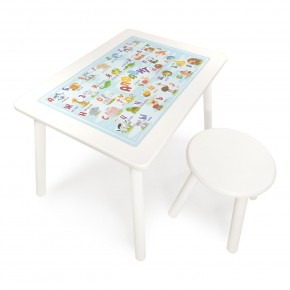Детский комплект стол и табурет круглый Rolti Baby с накладкой Алфавит (белая столешница/белое сиденье/белые ножки) в Тобольске - tobolsk.ok-mebel.com | фото