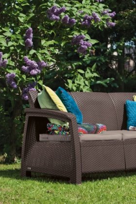 Диван пластиковый Корфу Макс (Corfu love seat max) коричневый в Тобольске - tobolsk.ok-mebel.com | фото 2