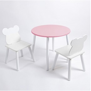 Комплект детский стол КРУГЛЫЙ и два стула МИШКА ROLTI Baby (розовая столешница/белое сиденье/белые ножки) в Тобольске - tobolsk.ok-mebel.com | фото