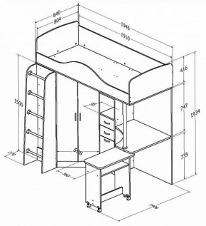 Кровать-чердак "Теремок-1" Дуб молочный/Голубой в Тобольске - tobolsk.ok-mebel.com | фото 2