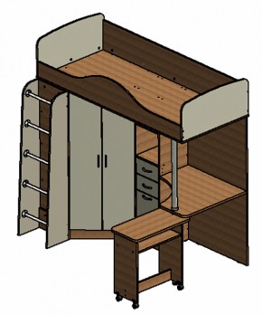 Кровать-чердак "Теремок-1" Дуб молочный/Голубой в Тобольске - tobolsk.ok-mebel.com | фото 3