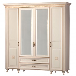 Шкаф для одежды 4-дверный с зеркалом №493 Марлен кремовый белый в Тобольске - tobolsk.ok-mebel.com | фото