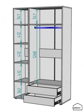 Шкаф Linnea MHR-3-2 2050х1200х510 (Белый-М 11.1.1) в Тобольске - tobolsk.ok-mebel.com | фото 3